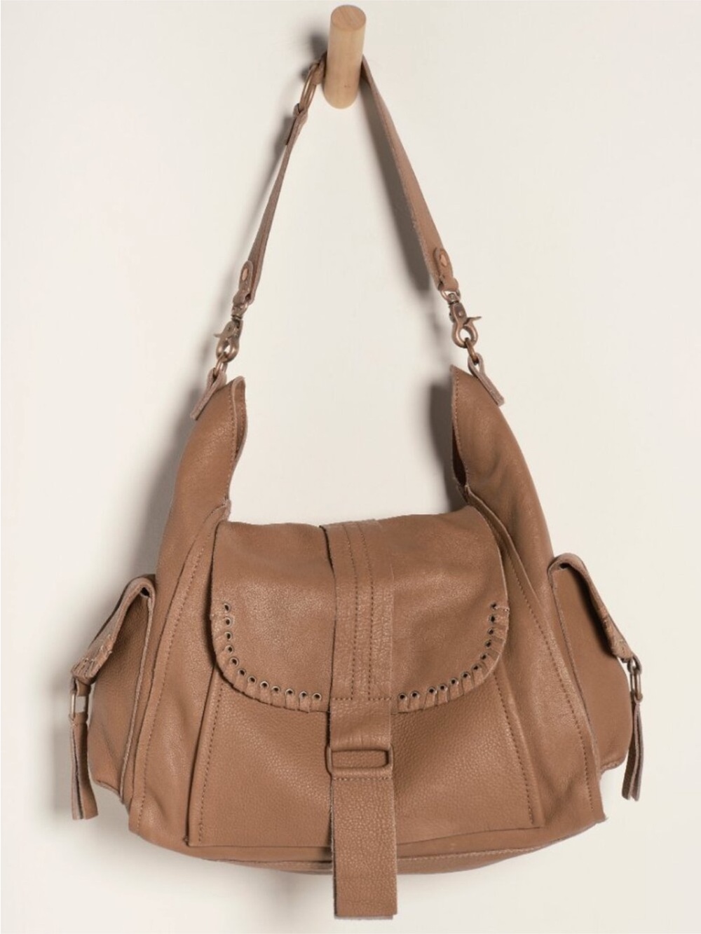 Free People We The Free Leigh Distressed Leather Hobo Chocolate Boho - Picture 7 of 9
